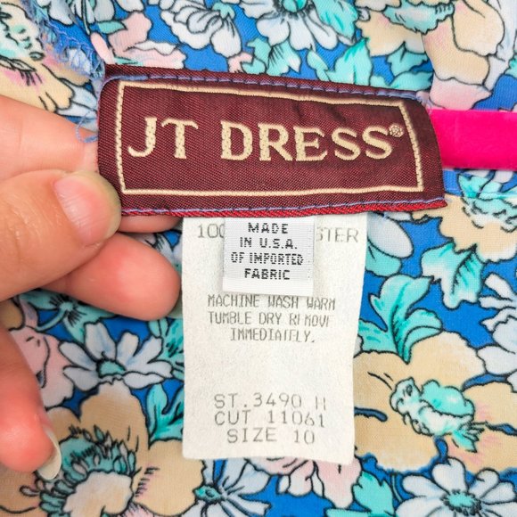 Vintage 80s Blue Multi Floral Print Peplum Wiggle Dress - Picture 8 of 9